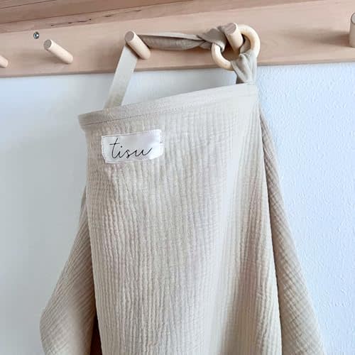 Nursing Cover for Baby Breastfeeding & Pumping | Multi Use Car Seat Stroller Cover | Breathable Soft Muslin Cotton | Breast Feeding Apron & Shawl by TISU (Oat Beige (Neutral))