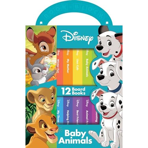 Disney Lion King, Bambi, 101 Dalmatians, and More! - Baby Animals My First Library Board Book Block 12-Book Set - First Words, Alphabet, Numbers, and More! Baby Books - PI Kids