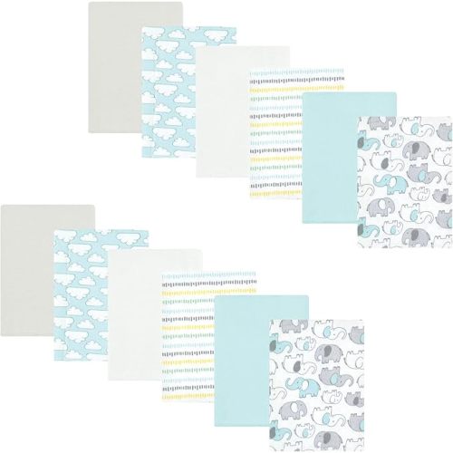 Hudson Baby Unisex Baby Cotton Flannel Burp Cloths Bundle, Neutral New Elephant, One Size