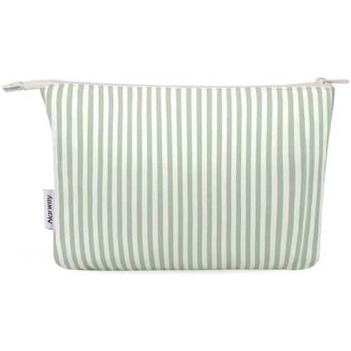 Narwey Small Striped Makeup Bag for Purse Cute Cosmetic Bag Mini Travel Makeup Bag Zipper Pouch Bags for Women and Girls (Mint Green Stripe)