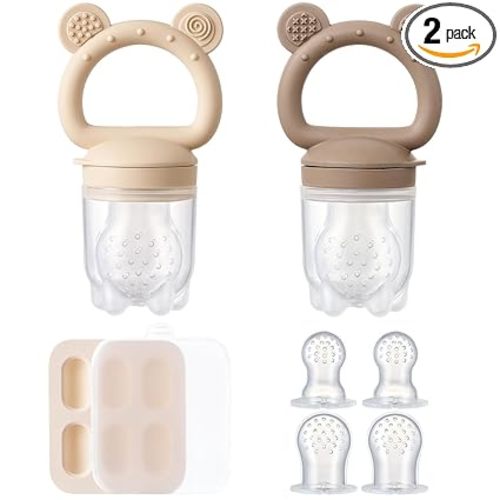 2 Pack Silicone Baby Fruit Feeder with Mini Freezer Tray, Breastmilk Popsicle Molds for Baby Teething Relief