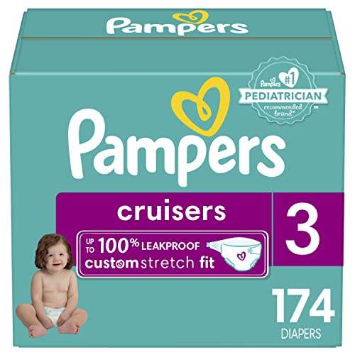 Pampers Cruisers Diapers - Size 3, One Month Supply (174 Count), Disposable Active Baby Diapers with Custom Stretch