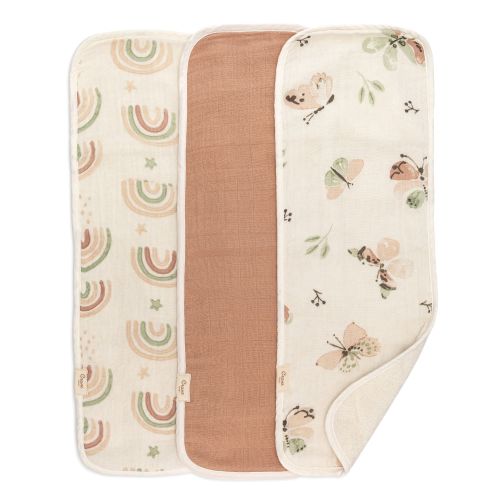 Parker Newborn Burp Cloths - Rainbow/Butterfly Set | Crane Baby