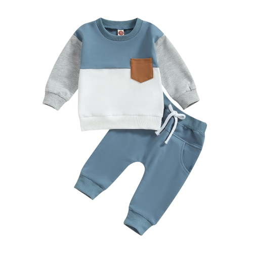 Toddler Baby Boy Fall Winter Clothes 6M 12M 18M 24M 3Y Color Block Long Sleeve Shirt Top and Pants Sweat Suit Outfit Clothing Set