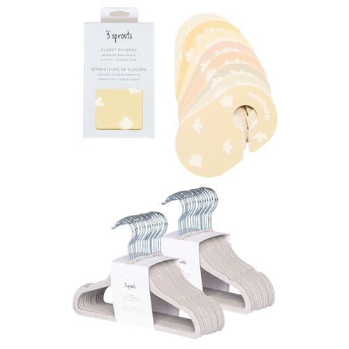 3 Sprouts Closet Dividers & Hangers Bundle - 8 Baby Size Dividers (Bird) and 30 Velvet Hangers for Baby Clothes (Gray)