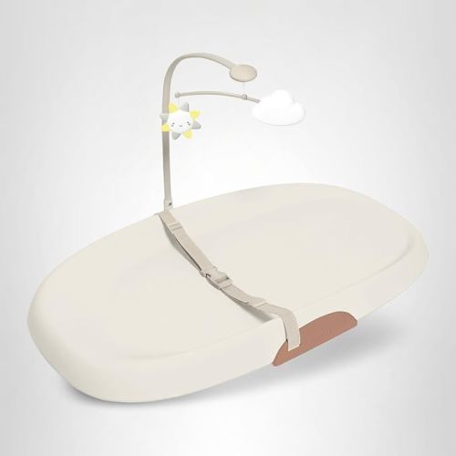 Skip Hop Baby Changing Pad Nursery Style Wipe-Clean Contoured with Cushioned Foam, Non-Skid Base, Built-in Safety Belt & Tuck-Away Toy Bar Fits Standard Changing Tables, Oat