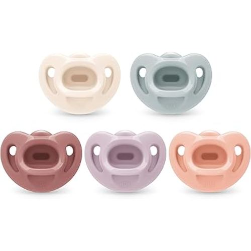 NUK 100% Silicone Comfy Orthodontic Pacifiers, 0-6 Months, Pink Fashion, Timeless Collection, 5 Count