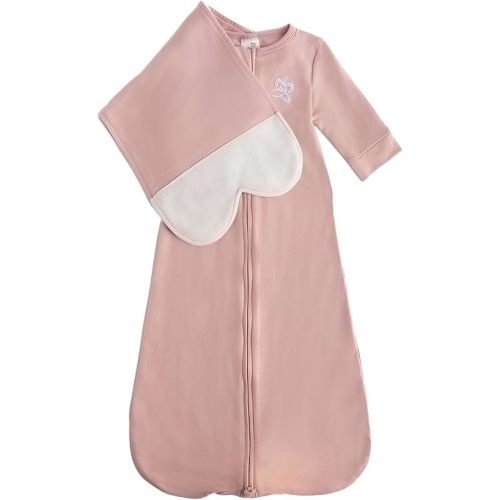 Organic Cotton Blend, All-in-One Butterfly Wing Sleep Sack Transitional Training System for Newborn Infant Baby with Wash Bag, Small (7-12 lbs), Blushing Pink