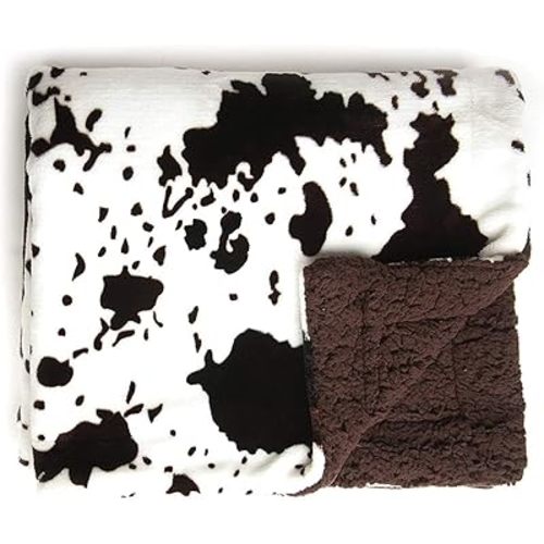 Tadpoles Double Layer Baby Blanket - Sherpa Cowhide Print | 30" x 40" | 100% Super Soft Plush Polyester Microfiber | Ideal as a Swaddle Blanket, Stroller Cover, Crib Blanket, Baby Shower & More