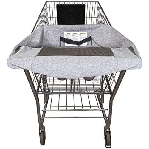 Boppy Antibacterial Compact Shopping Cart Cover | Gray | Easy-on Stretch Fit for Single and Extra Wide Shopping Carts, High Chairs and Playground Swings | 360° Coverage | Integrated Storage Pouch