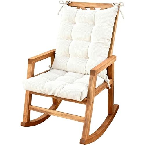 Rocking Chair Cushion Set - 2-Piece Tufted with Ties, Non-Slip High Back Chair Pads for Adirondack Nursery Porch Rockers