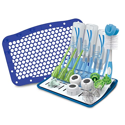 Dr. Brown's Universal Baby Bottle and Accessory Drying Rack with Silicone Baby Bottle and Pacifier Dishwasher Bag - Blue