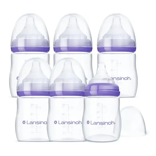 Lansinoh Anti-Colic Baby Bottles for Breastfeeding Babies, 5 Ounces, 3 Count, Includes 3 Slow Flow Nipples, Size S (Pack of 2)