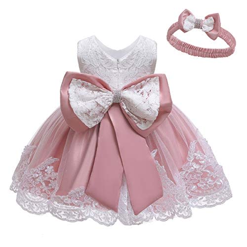 LZH Baby Girls Ruffle Lace Backless with Headwear,Bowknot Flower Dresses Pageant Party Wedding Baby Girl Christmas Dress