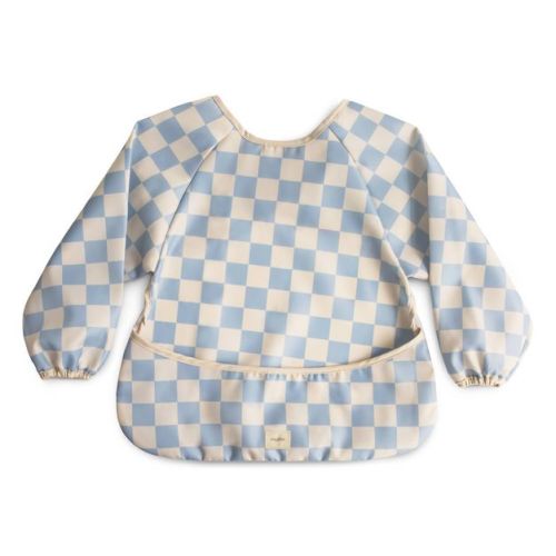 Mushie Long Sleeve Bib Smock With Pocket - Blue Check