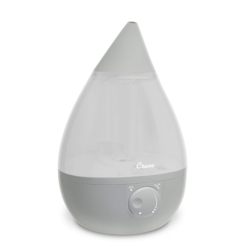 Crane Ultrasonic Teardrop Cool Mist Humidifier, Large 1 Gal Tank, Automatic Shut-Off, Baby Humidifiers for Nursery and Bedroom, Grey