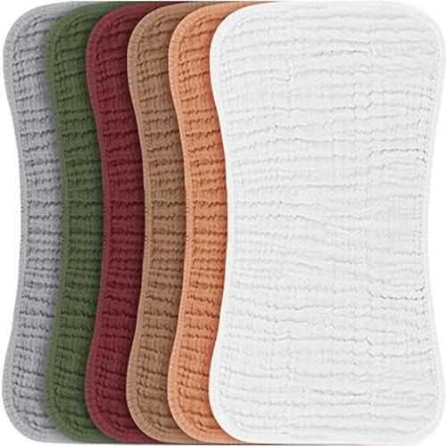 Konssy Muslin Baby Burp Cloths Sets for Unisex- 6 Pack Large 100% Cotton Burping Clothes for Newborn, Baby Girls and Boys