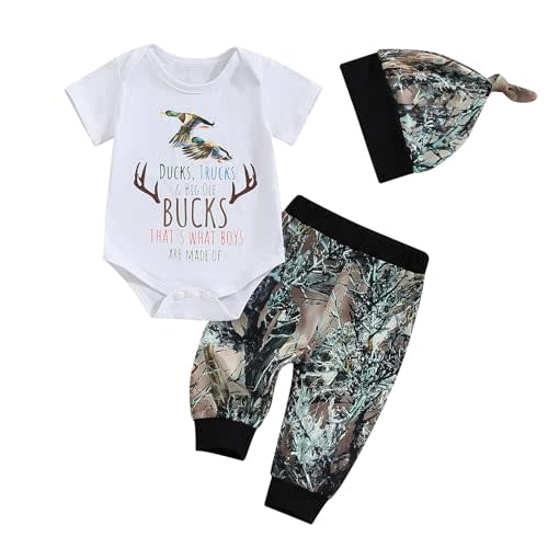 Hunting Baby Clothes Newborn Infant Boys Duck Deer Hunting Bodysuit and Jungle Camo Pants Outfit Set