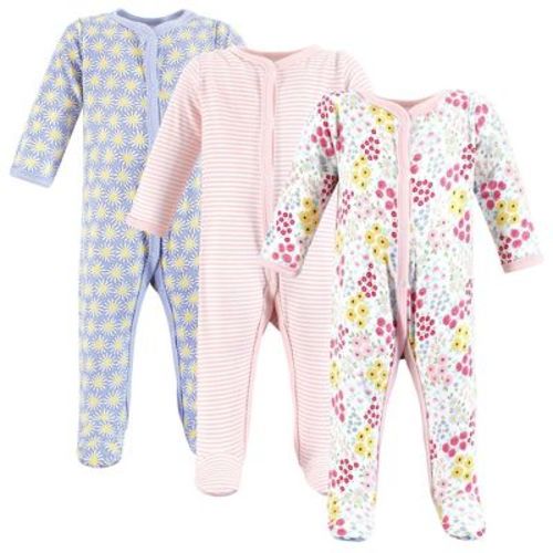 Hudson Baby Infant Girls Cotton Sleep and Play 3-Pack, Flower Market, 0-3 Months