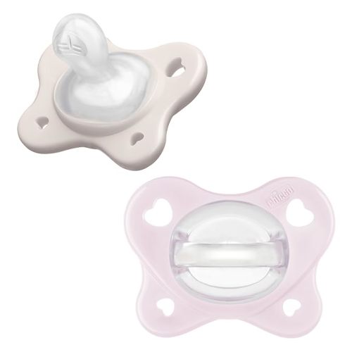 Chicco PhysioForma Dual Soft Orthodontic Pacifier, 2-6m | 100% Soft Silicone | Extra-Soft, Gentle on Baby’s Skin | One-Piece Design | Sterilizing Case | BPA Free | Grey/Pink, 2pk