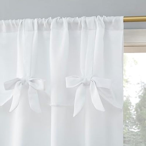 Sun Zero Emma Generation Bow Valance Semi-Sheer Rod Pocket Curtain Panel, 40" x 63", White