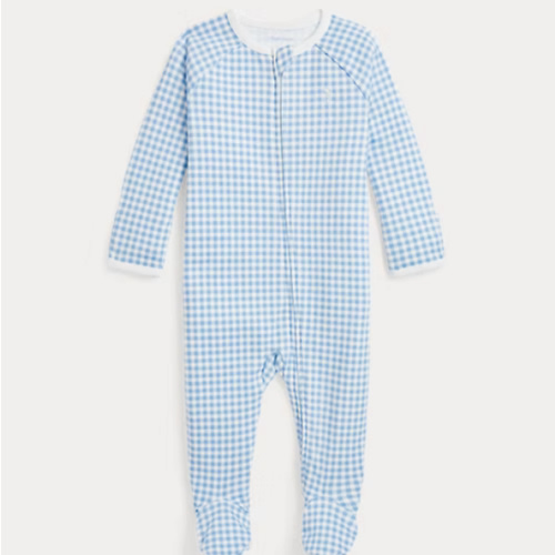 Gingham-Print Cotton Footed Coverall