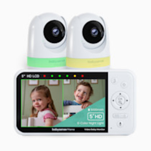 Babysense Prisma Baby Monitor with Camera and Audio, 5” HD Video Baby Monitor with 2 Cameras, 6-Color Night Light, Split Screen, Sound Machine with White Noise & Lullabies, Secure No WiFi