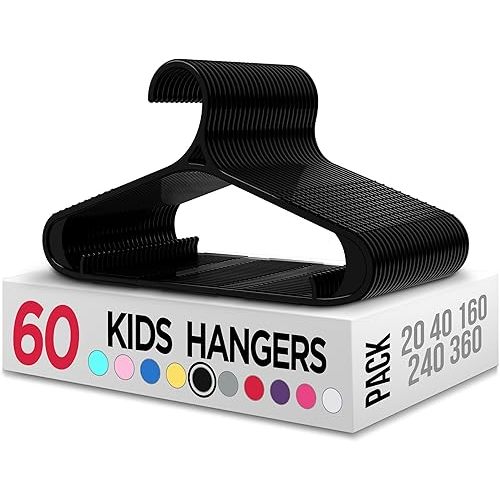 Utopia Home Kids Hangers - 11 Inch Plastic Baby Hangers for Closet - Infant or Childrens Hangers for Clothes 60 Pack (Black)