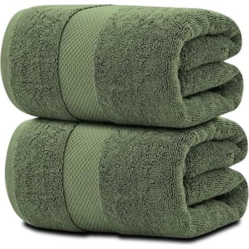 White Classic Luxury Soft Bath Sheet Towels - 650 GSM Cotton Luxury Bath Towels Extra Large 35x70 | Highly Absorbent and Quick Dry | Hotel Quality Extra Large Bath Towels Oversized, Dark Green, 2 Pack