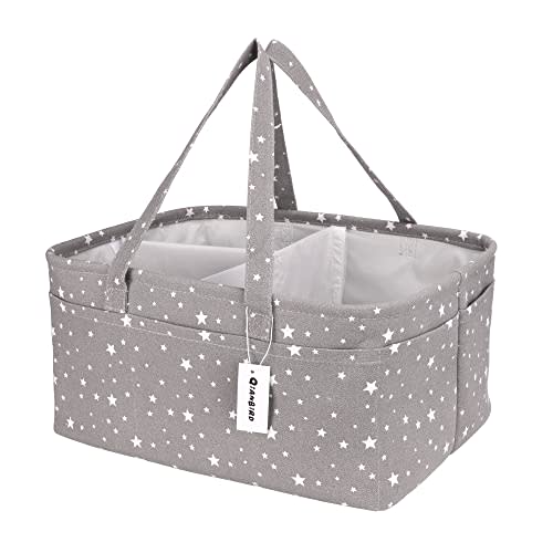 Baby Diaper Caddy Large Collapsible Nursery Organizer Storage Basket for Boy Girl Portable Holder Tote for Changing Table Car Travel Registry Favorites Newborn Essentials Must Haves Grey space stars