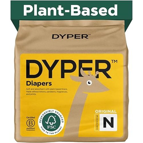 DYPER Baby Diapers Size Newborn | Honest Ingredients | Cloth Alternative | Day & Overnight | Made with Plant-Based* Materials | Hypoallergenic