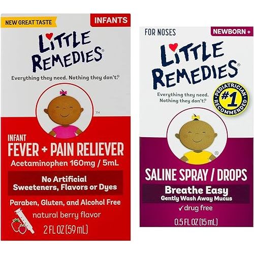 Little Remedies Infant Fever and Nose Solution Pack (1- Infant Fever & Pain Reliever 2 oz, 1- Saline Spray and Drops 0.5 oz)