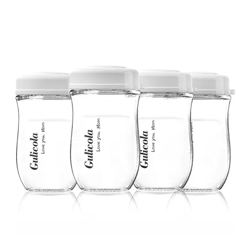 Glass Breastmilk Storage Bottles, Wide Neck Breastmilk Collection Bottles, 5 oz, 4 Pack - White