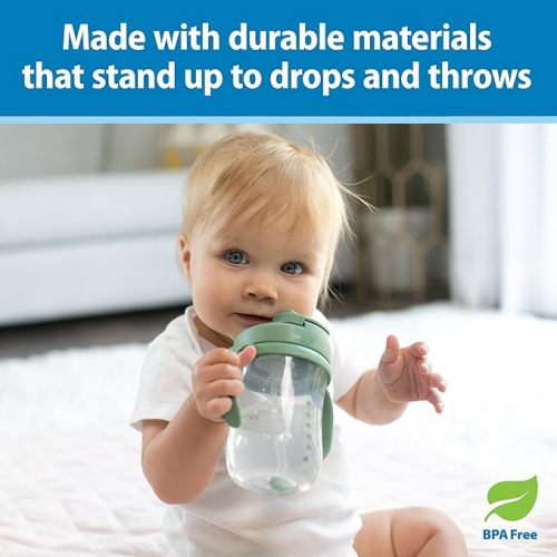 Dr. Brown's Milestones Baby's First Straw Cup, Training Cup with Weighted Straw, 9oz/270mL, Olive Green, BPA Free, 6m+