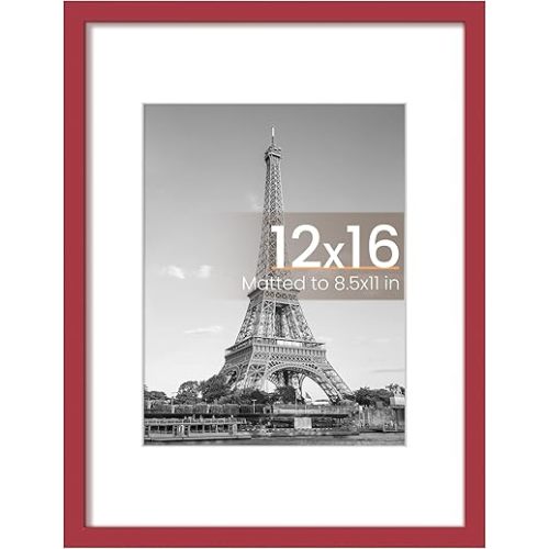 upsimples 12x16 Picture Frame, Display Pictures 8.5x11 with Mat or 12 x 16 Without, Wall Hanging Poster Frames, Red, 1 Pack