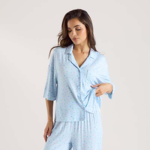 Modal Short Sleeve Pyjama Shirt - Blue Floral