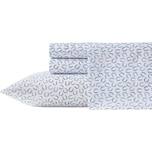 Wrangler - Twin Sheet Set, Super Soft & Cozy Bedding with Matching Sham(s), Casual Luxurious Bedding Set, Yellowstone Inspired, Oeko-Tex Certified (Horseshoe Blue, Twin)