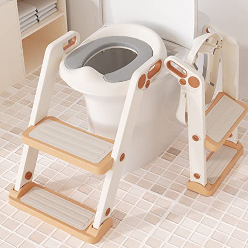 BlueSnail Potty Training Toilet Seat with Step Stool Ladder for Kids (Blue  PU Cushion) 