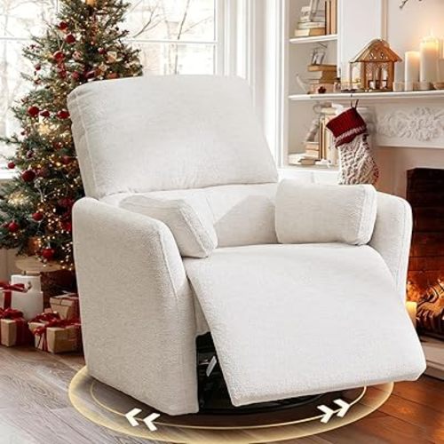 Power Rocker Swivel Recliner Chair for Adults, 26" Extra Wide Rocker Glider Recliner Nursery Chair, USB & Type-C Charger - Rocking Chair Nursery for Living Room,Beige