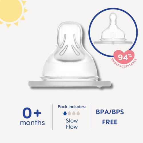 MAM Bottle Nipples Slow Flow Nipple Level 1, for Newborns and Older, SkinSoft Silicone Nipples for Baby Bottles, Fits All MAM Bottles, 4 Pack