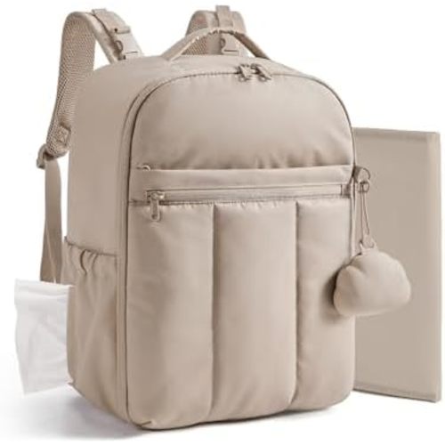 BAGSMART Baby Diaper Bag Backpack, Lightweight Puffy Diaper Bag with Insulated Pockets& Pacifier Case, Travel Stroller Straps with Waterproof Changing Pad, Camel