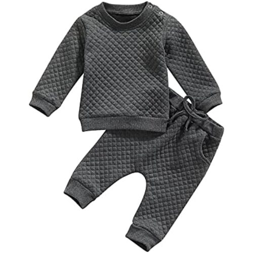 Newborn Baby Boy Girl Clothes Gender Neutral Sweatsuit Unisex Solid Outfit Long Sleeve Warm Pullover Pant Set