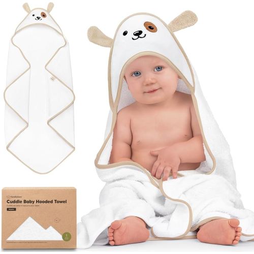 KeaBabies Hooded Baby Towel for Newborn - Viscose Derived from Bamboo Large Baby Bath Towels with Hood for Boys, Girls, Toddler, Extra Absorbent & Soft Newborn Bath Essentials (Dog, Regular)