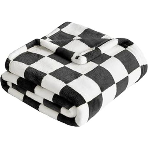 Yurhap Checkered Baby Blanket Fleece Baby Blankets for Boys Girls, Ultra Soft Cozy Fluffy Infant Toddler Newborn Receiving Blankets for Crib Stroller, 30''x40'', Black