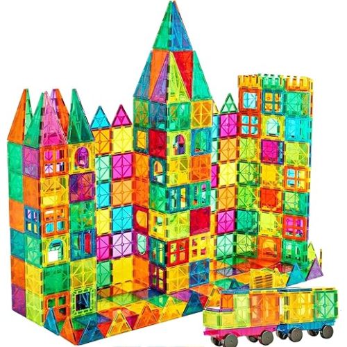 Magnetic Building Tiles, 134PCS Large Magnet Building Set,Magnetic Blocks, 3D STEM Stacking Toys, Magnets Toy for Kids Boys Girls