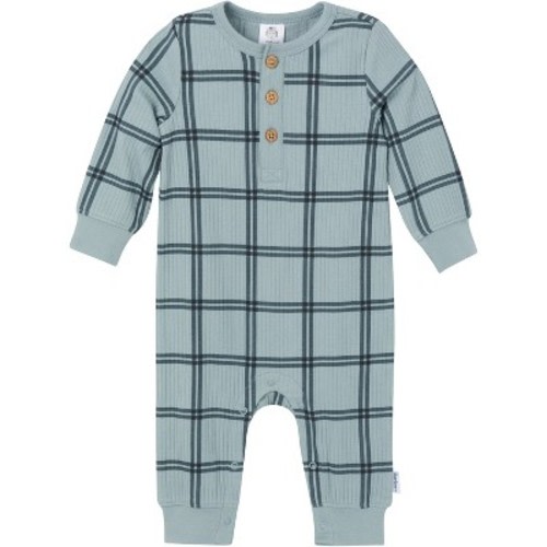 Gerber Baby Boys Henley Romper, Color: Plaid, Size: 0-3 months