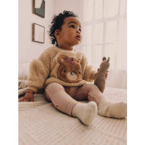 Caramel Brown Bear Cosy Baby Fleece Jumper and Leggings 2 Piece Set