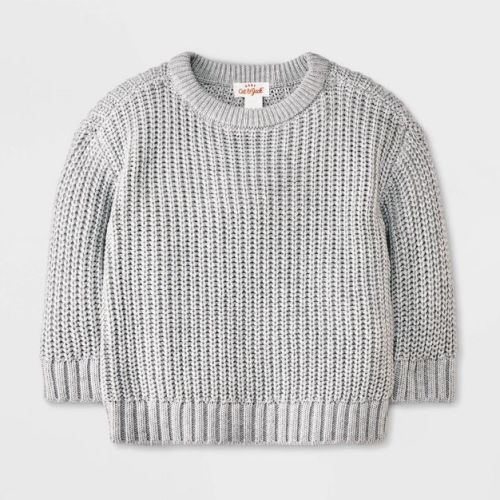 Baby Pullover Sweater - Cat & Jack™ Light Gray 0-3m: Cotton Acrylic Knit, Midweight, Long Sleeve, Ribbed Cuff Hem
