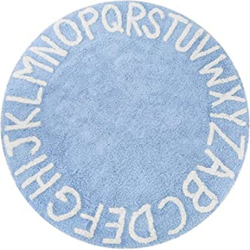 ABC Rug for Kids Room Circle Alphabet Nursery Rug for Baby Boy and Girl - Round Neutral Toddler Playroom Rug, Letter Learning Carpet 59 Inches