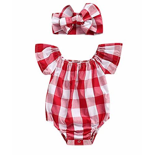 Newborn Baby Girls Romper Jumpsuit Infant Girl Summer Bodysuits Ribbed Short Sleeve One-Piece Headband